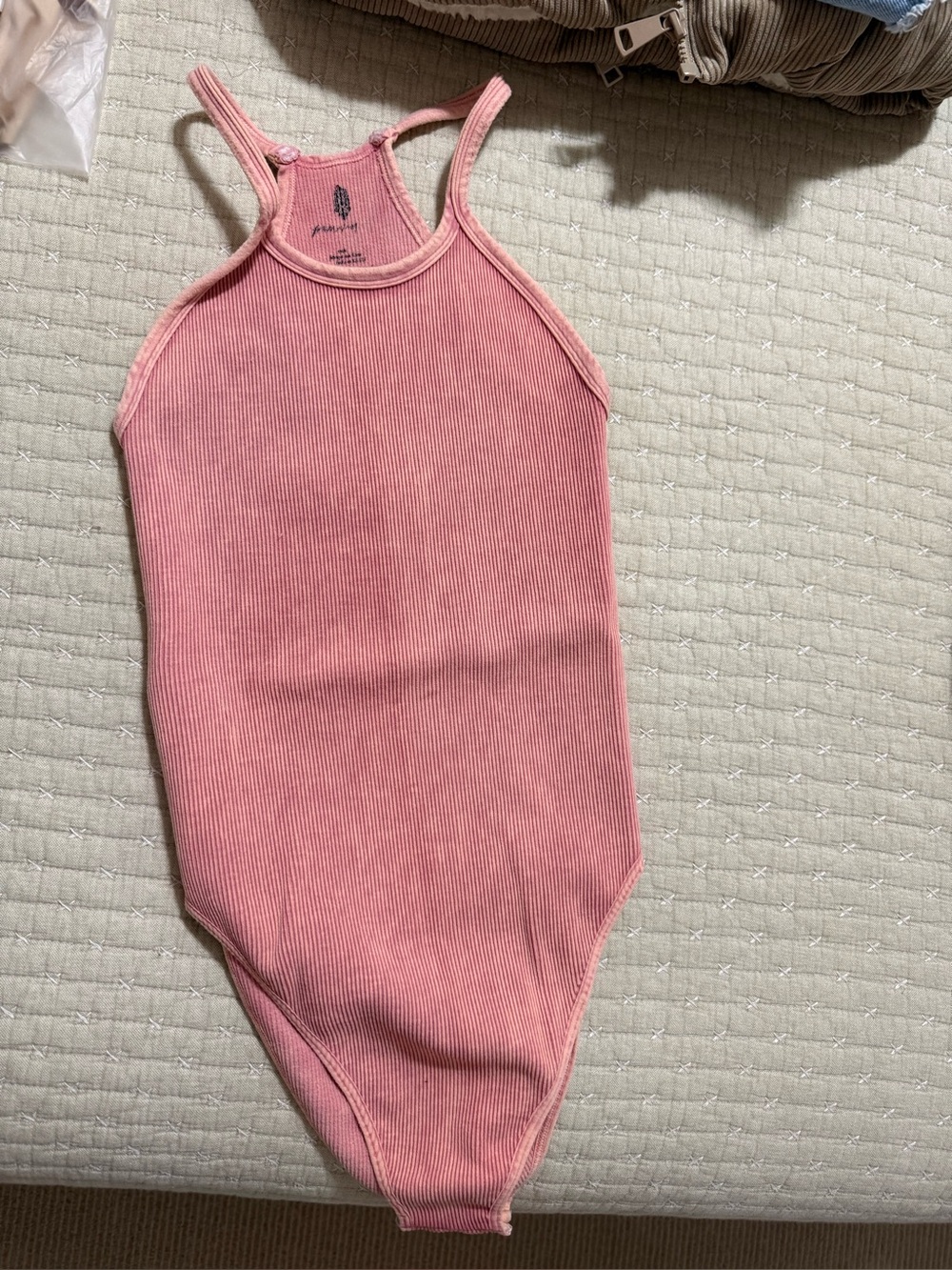 Free People Pink Ribbed One-Piece Bodysuit